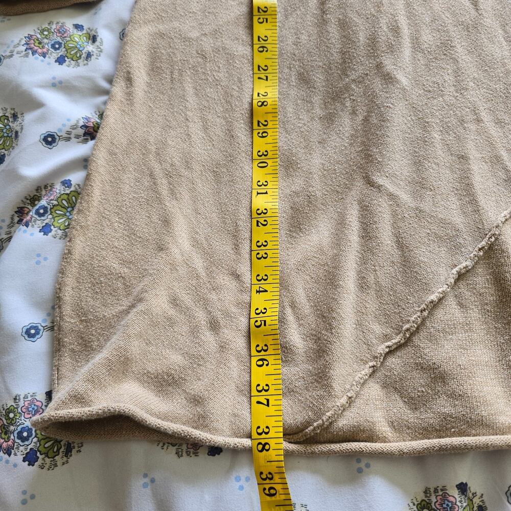 Athleta Sweater Dress Women L British Tan Cowl Neck Asymmetrical Seam Knit Cozy - Picture 7 of 8